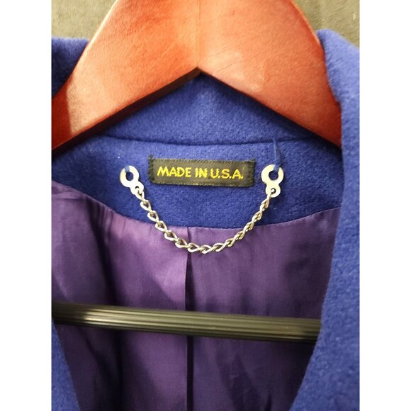 Vintage Royal Blue Union Made Wool Coat Size 9 Double-Breasted USA Made - Picture 2 of 13